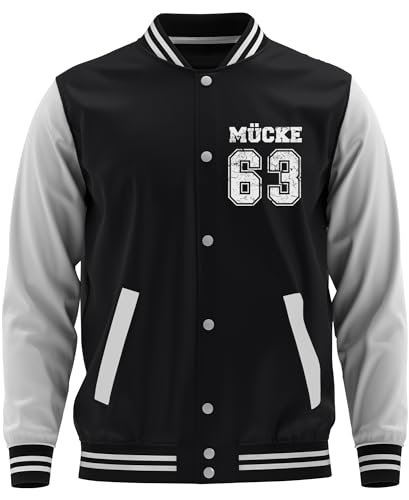 UGLYSHIRT Mücke 63 Herren College Jacke | Football Jacke Weltkulturerbe Freizeit | M1 Schwarz (M)