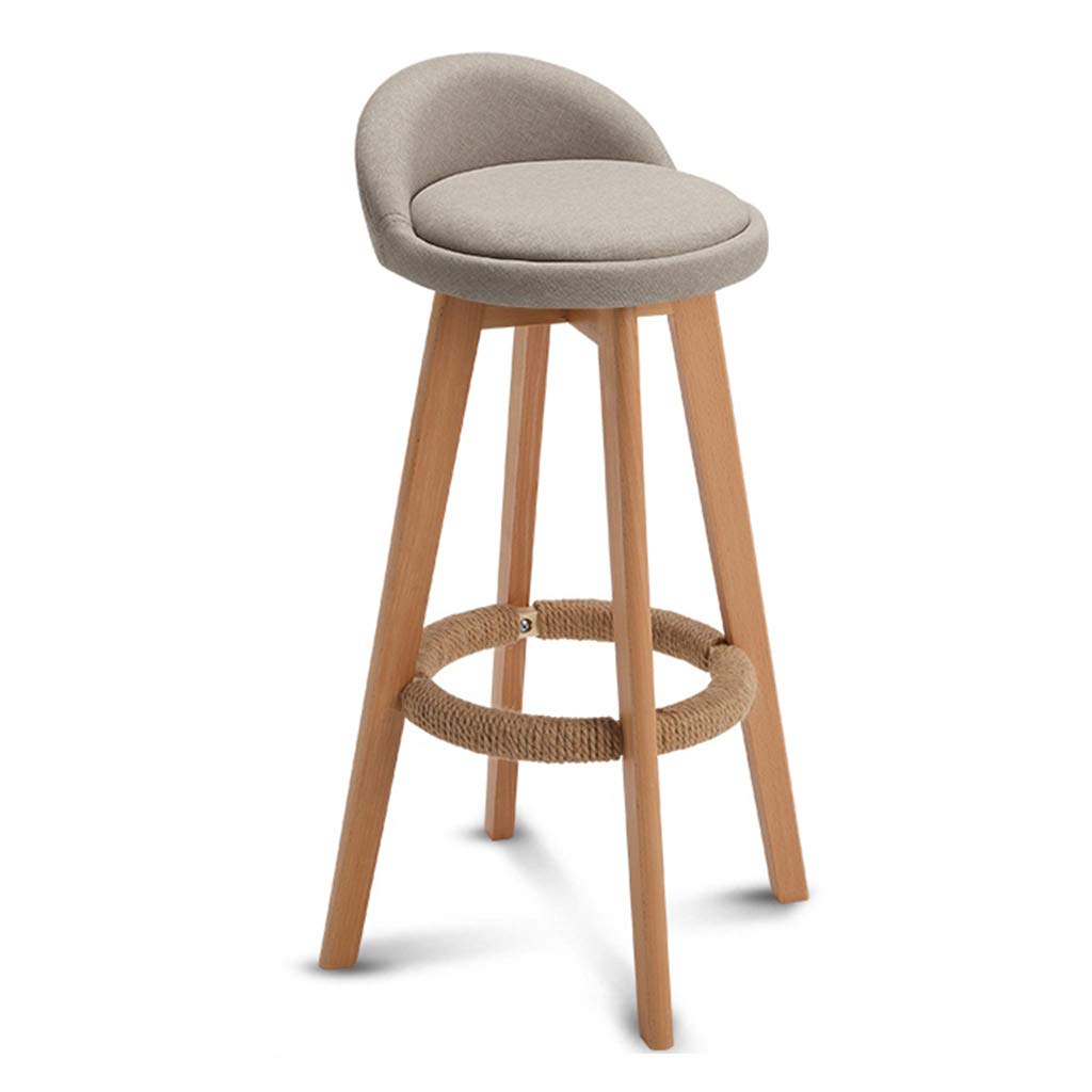 Barhocker Stuhl Hanfseil Fußstütze Leinenbezug Kissen Drehsitz Rückenlehne Esszimmerstühle für Küche, b, Café Barhocker 4 Holzbeine Tragkraft 150 kg (Farbe: Beige, Größe: Sitzhöhe: 63 cm) (Beige S Run