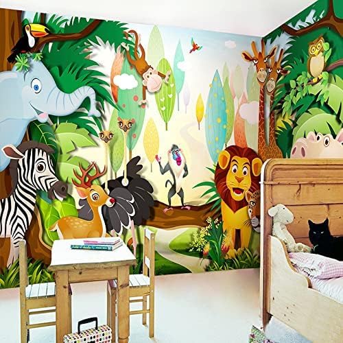 XLMING Portrait Waldtiere Löwe Tiger Giraffe Cartoon Kinderzimmer Wanddekoration Küche Esszimmer Arbeitszimmer Wohnzimmer TV Hintergrund Wand 3D Tapete-400cm×280cm