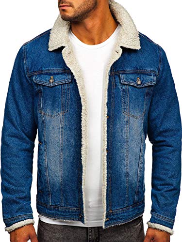 BOLF Herren Jeansjacke Mit Fell Winterjacke Übergangsjacke Herbstjacke Trucker Jacket Sherpa Jacke Warm Gefüttert Jeans Denim Vintage Retro Classic Street Style J.BOYZ 1153 Dunkelblau L [4D4]