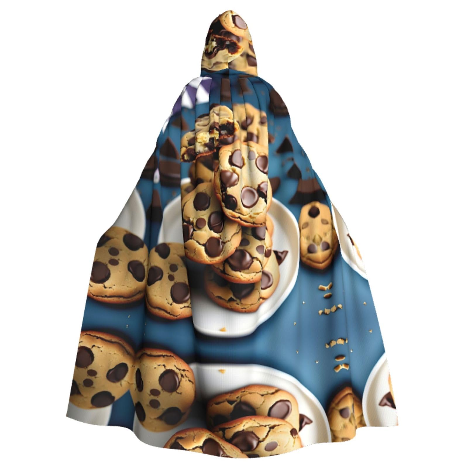 YQxwJL Cookies Food Schokoladenstückchen Kekse Druck Halloween Umhang Herren mit Kapuze Umhang Renaissance Umhang für Erwachsene Cosplay Hexenumhang Umhang