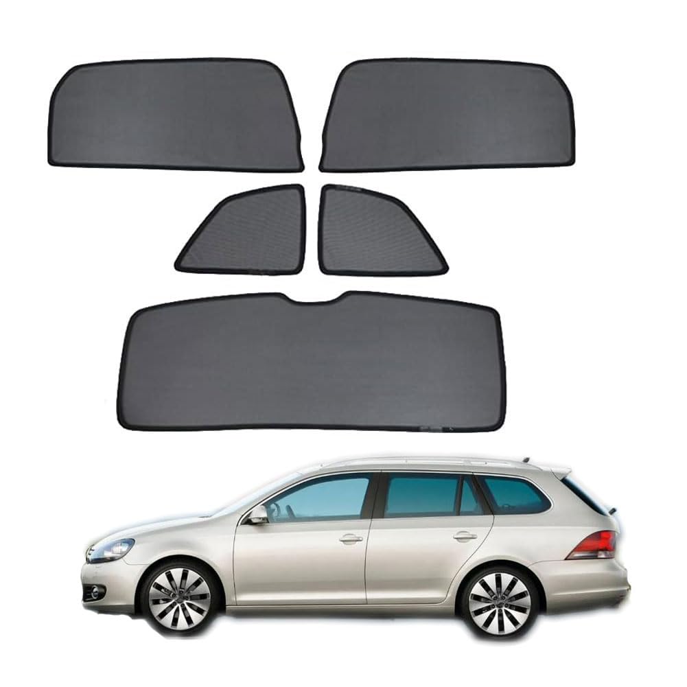 Sonnenschutz für Seitenscheiben Auto Magnetisch Vorhang für Golf 6 Variant 2009-2013 UV Schutz Fenster Sonnenblende Zubehör für Baby Kinder Haustiere Schwarz,5pcs