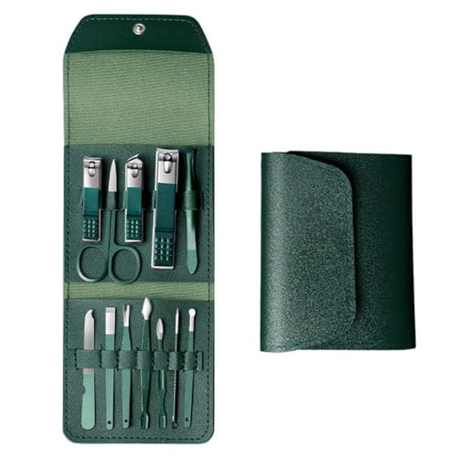 Maniküre-Schneider-Nagelknipser-Set, tragbarer Edelstahl-Ohrlöffel, Nagelknipser, Pediküre-Nagelschere, Werkzeug, Grün SET04