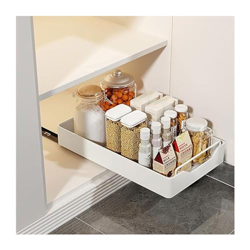 Teleskopschublade 40cm/35cm/30cm/25cm, Ausziehbare Schublade Küche, Küchenschrank Organizer, Küchenschubladen, Slide Out Drawer Pull Out Cabinet Organizer Kitchen, Ohne Bohren (Farbe : Weiß, Size :