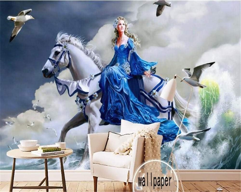 Raubvogel Frau Auf Einem Weißen Pferd 3D Tapete Poster Restaurant Schlafzimmer Wohnzimmer Sofa TV Dekorative Wand-250cm×170cm