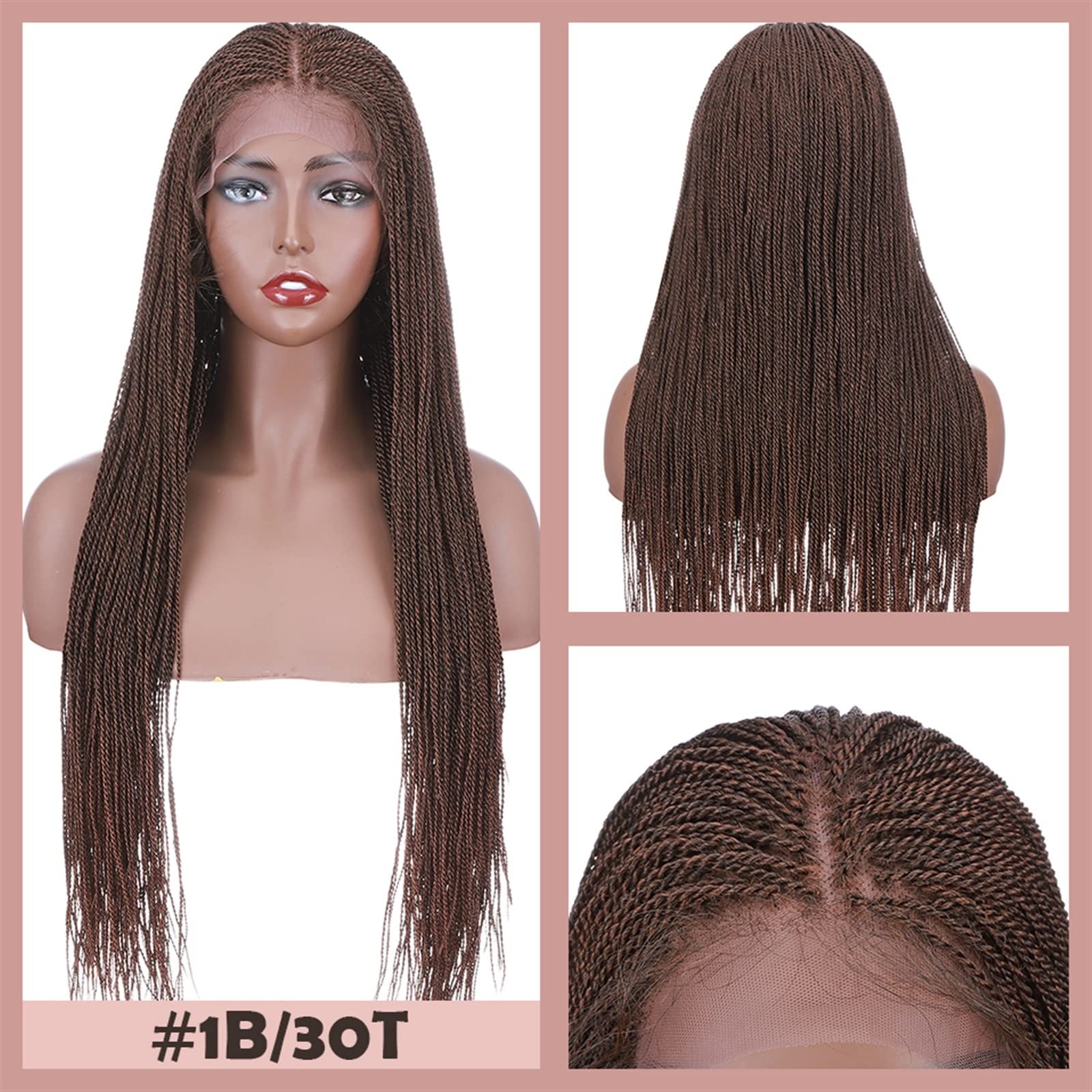 Pferdeschwanz Haarteil 30 Zoll synthetische Ombre Mittelteil Senegalese Twist geflochtene Perücke lange schwarze Spitze vorne Flechthaar Perücke mit Babyhaar Pferdeschwanz Haarverlängerung(1B-30T)