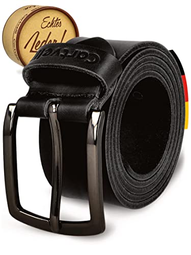 Cartvelli Ledergürtel Herren schwarz 130cm Made in Germany Echtleder Herrengürtel Leder Gürtel Männer Vollleder Jeansgürtel Geschenkbox M18s-130