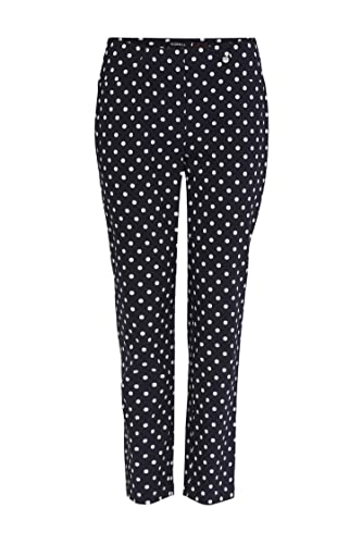 Robell Style BELLA09 – Bequeme, stretchige 7/8 Damenhose mit Punkte Print, Gerade geschnittenes Bein, Aufschlag und Gesässtaschen Farbe Marine Größe 40