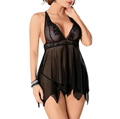 Dessous Sexy Reizwäsche Set Damen Perspektive Sexy Lace Sling Dress Pyjamas Schwarz Xl