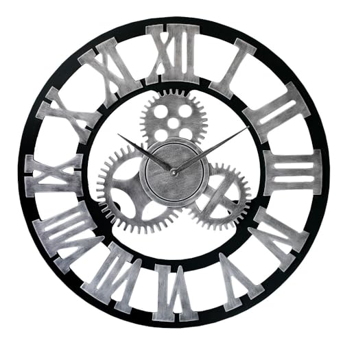 LW Collection Wanduhr Levi grau griechisch 40cm - Wanduhr römische Ziffern - Industrielle Wanduhr Silent Timepiece - grijs grieks