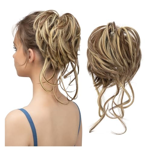 Haarteile Haarknoten Synthetischer unordentlicher Dutt, elastische Haarteile, lockiges Haargummi, schwarz, blond, braun, natürliches Haar, Chignon, Hochsteckfrisur, Donut, Kunsthaar for Frauen Brötche