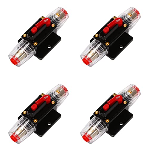 Kiudduy 4X 12V-24V Inline Auto Leistungsschalter 100A Manueller Reset-Schalter Auto Audio Fuse