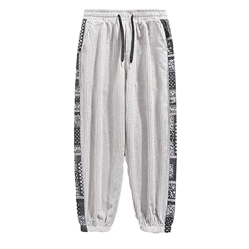 Jogginghose Herren - Retro Gedruckt Sporthose mit Gummizug Baumwolle Traninigshose Loose Fit Trekkinghose Lockere Haremhose Hip Hop Street-Stil Yogahosekurze Cargo Hosen männer