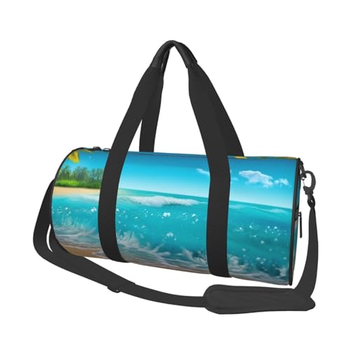 Tropical Blue Sea Beach Travel Duffle Bag Carry On Weekender Overnight Bag Sport Gym Bag for Women Men Foldable Travel Duffle Round Duffle Bag for Travel Sports Gym, Black, One Size, Schwarz ,