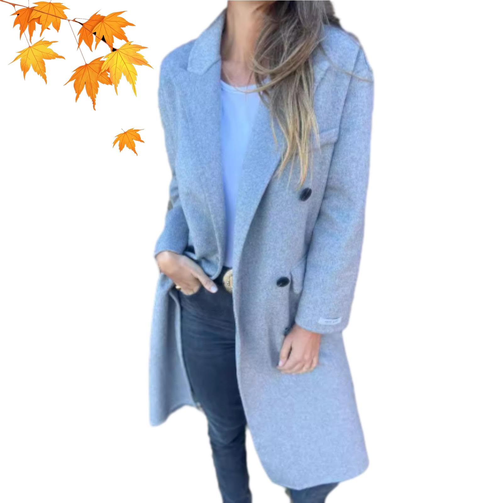 WINDEHAO Damen Herbst und Winter Revers Langarm Anzug Casual Jacke 2024 Casual Knopf Lange Einfarbig Tweed Jacke für Frauen