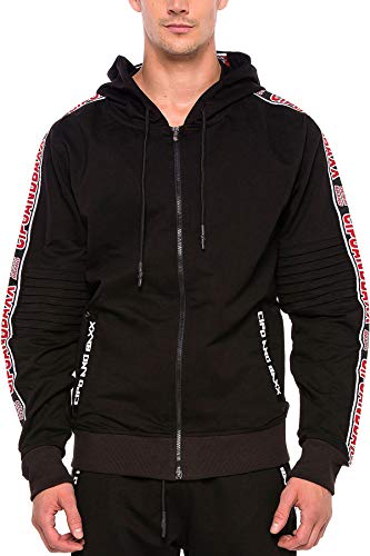 Cipo & Baxx Herren Sweatjacke Übergangsjacke Pullover Freizeitjacke Hoodie mit Ärmel Schriftzügen Schwarz XL