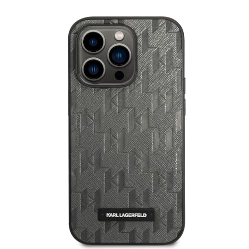 Karl Lagerfeld KLHCP14LSAKLHPG Hülle für iPhone 14 Pro 6,1" hardcase grau/Grey Saffiano Mono Metal Logo