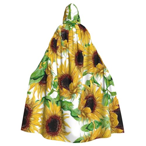 Langer Umhang mit gelbem Sonnenblumen-Aufdruck, Unisex, mit Kapuze, Halloween, Weihnachten, Kostüme, Party-Umhang