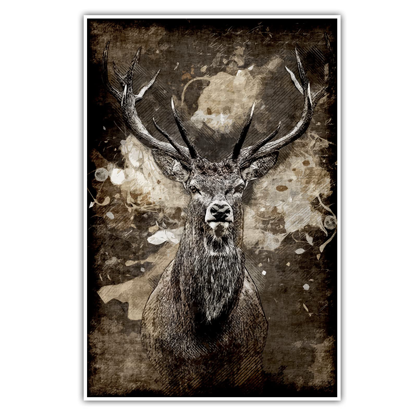 Hirsch - Poster ohne Rahmen - Posterdruck Bild Wandbild XXL Kunst Kunstdruck Druck Bilder Deko Wanddekoration Wand Modern Wohnzimmer (120 x 80 cm, Poster)