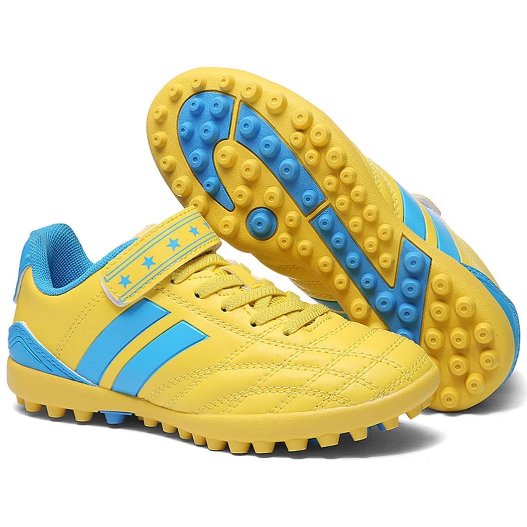 ZESLIV Fussballschuhe Kinder Fußballschuhe für Jungen Mädchen Turnschuhe Outdoor Trainingsschuhe Sportschuhe Klettverschluss Kinderschuhe Gelb 30