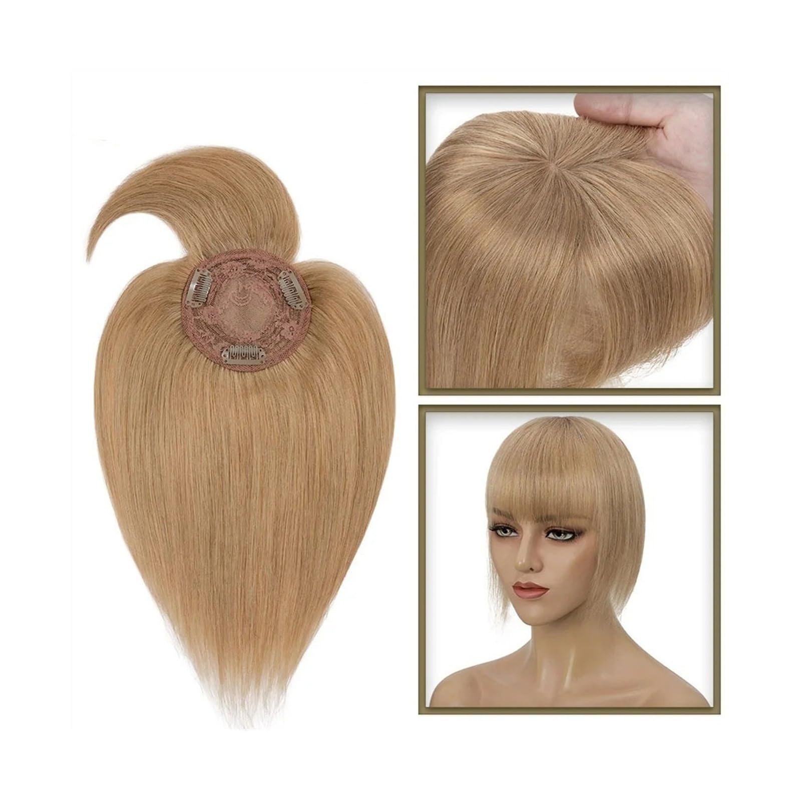 Haartopper für Frauen Haaraufsätze for Frauen mit dünner werdendem Haar, 10–20 Zoll glatter Echthaaraufsatz mit Pony, 150% Dichte, 8,5 x 8,5 cm Seidenbasis, Clip-in-Topper-Haarteile Haarteil Topper T