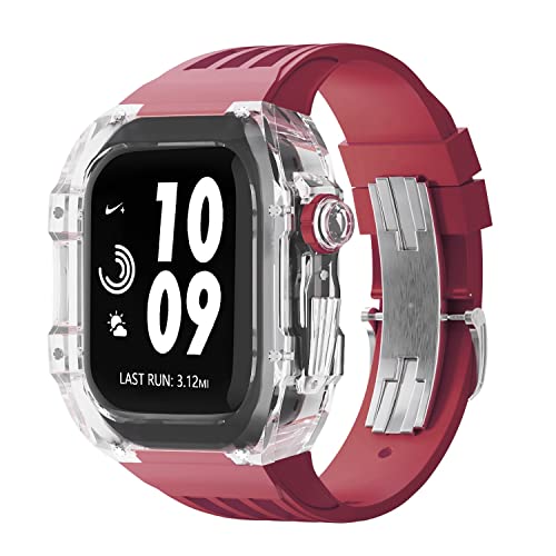 NEYENS Ersatz-Uhrenarmband aus Gummi mit transparenter Lünette, für Apple Watch, 44 mm, 45 mm, Urban Sportarmband, für iWatch-Serie S4, S6, SE, S7, 45 mm, Achat