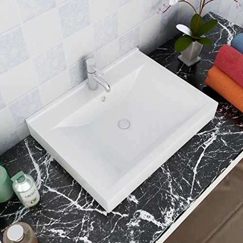 Festnight Waschbecken/Aufsatzbecken | Keramik Waschtisch Handwaschbecken Rechteckig für BadezimmerWeiß 60 x 46 cm