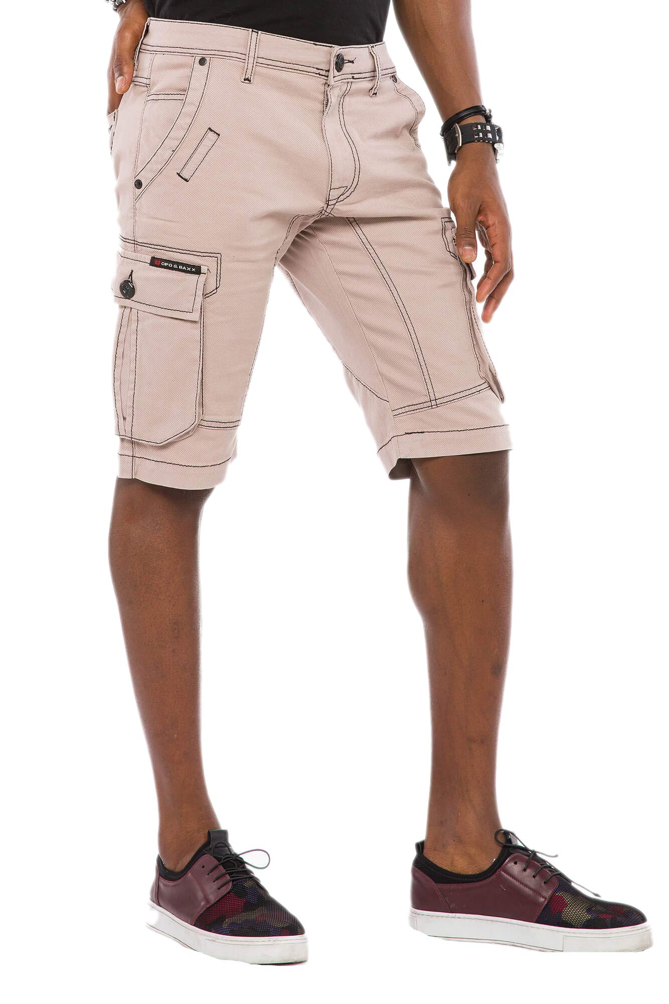 Cipo & Baxx Herren Shorts Capri Bermuda Kurze Hose Jeansshorts Cargotaschen Denim CK188 Beige W33