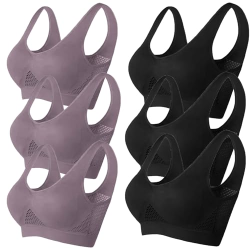 Prime Bustier Damen Baumwolle Starker Halt Bequemer BH 6er Pack Luftige Sport-BHs Ohne Bügel Stretch Push Up Bralette BHs Set Nahtlose Joggen Yoga Fitness Bra Top Gym Set Große Größen Bustier S-6