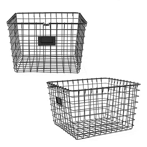 Spectrum Diversified Draht, Vintage-Schließfachkorb, rustikaler Bauernhaus-Stil, Stahlaufbewahrung für Schränke, Speisekammer, Küche, Garage, Bad und mehr, mittelgroß, 2 Stück, Industriegrau, 2 Stück