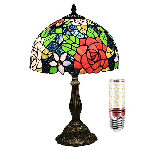 Uziqueif Tiffany Lampe, 12 Zoll tischlampe Vintage, Handcraft Stained Glass lamp, Tischlampen für Schlafzimmer Nachttischlampe Arbeitszimmer Office, Mit Birne,K