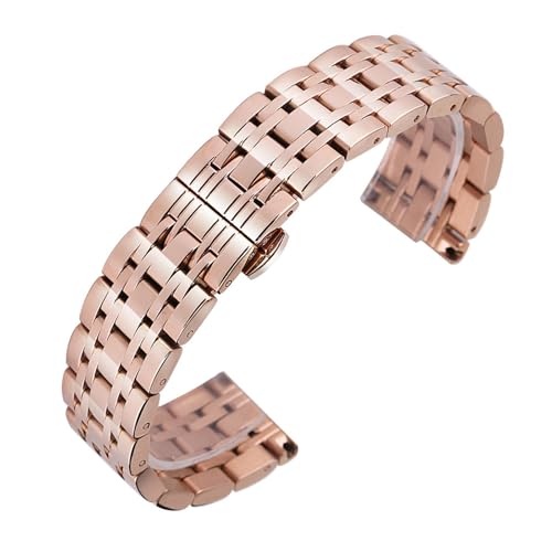 THBGTCNQ 14mm 16mm 18mm 20mm 22mm Edelstahl Uhrenarmband Metall Uhrenarmband Smart Watch Armband mit Pin(Rose Gold,18mm)