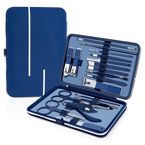 BONAD Zehennagelknipser 1. 8 stücke Nagelclipper Set Pediküre Kit Edelstahl Professionelle Maniküre Set for Männer Frauen mit Blue Leder Reisekoffer Nagelknipser-Set (Color : 18pcs)