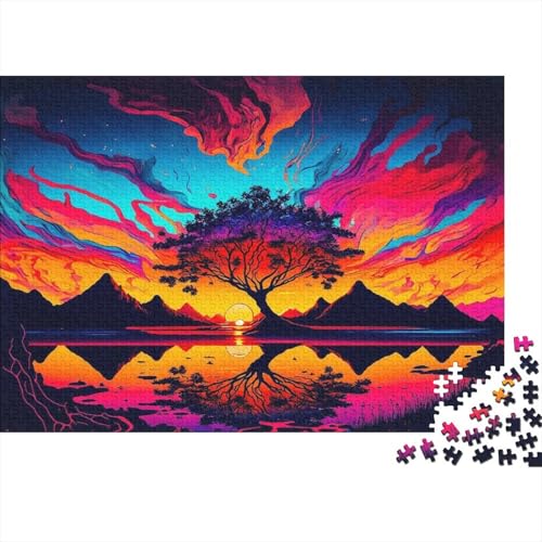 Kunstpuzzle für Erwachsene, 500 Teile, Sunset Vibes, Holzpuzzle für Teenager, Lernspiele, Heimdekorationspuzzle. (Größe 52x38cm)