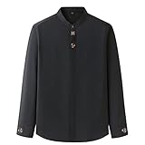 WINDEHAO Herbst Übergröße L-9XL Herren Langarm Besticktes Hemd, solide Stehkragen Business Bluse, lockeres Freizeitkleid Hemd (schwarz, 8XL/215/149)