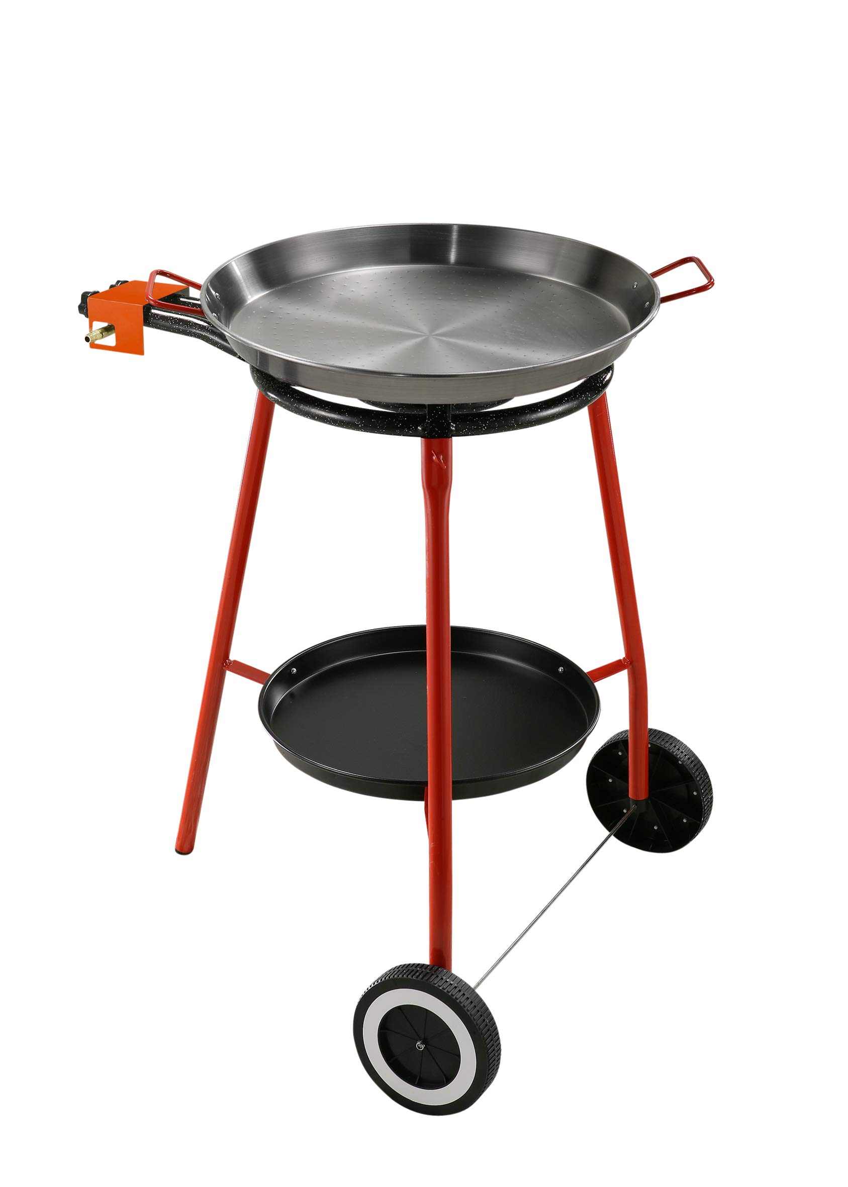 Kit für Paella, Komplett-Set für die Küche im Freien, besonders geeignet für die Zubereitung von Paella. Das Kit enthält: Gaskocher mit Gasversorgung (LPG) mit Zwei Brennern (unabhängig), Fuß aus Stahl lackiert mit drei Füßen, Pfanne aus Eisen