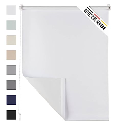 Blumtal Verdunklungsrollo 120 x 195cm - Klemmfix Rollo ohne Bohren, Rollos für Fenster ohne Bohren, Klemmrollo für Fenster und Tür, Weiß