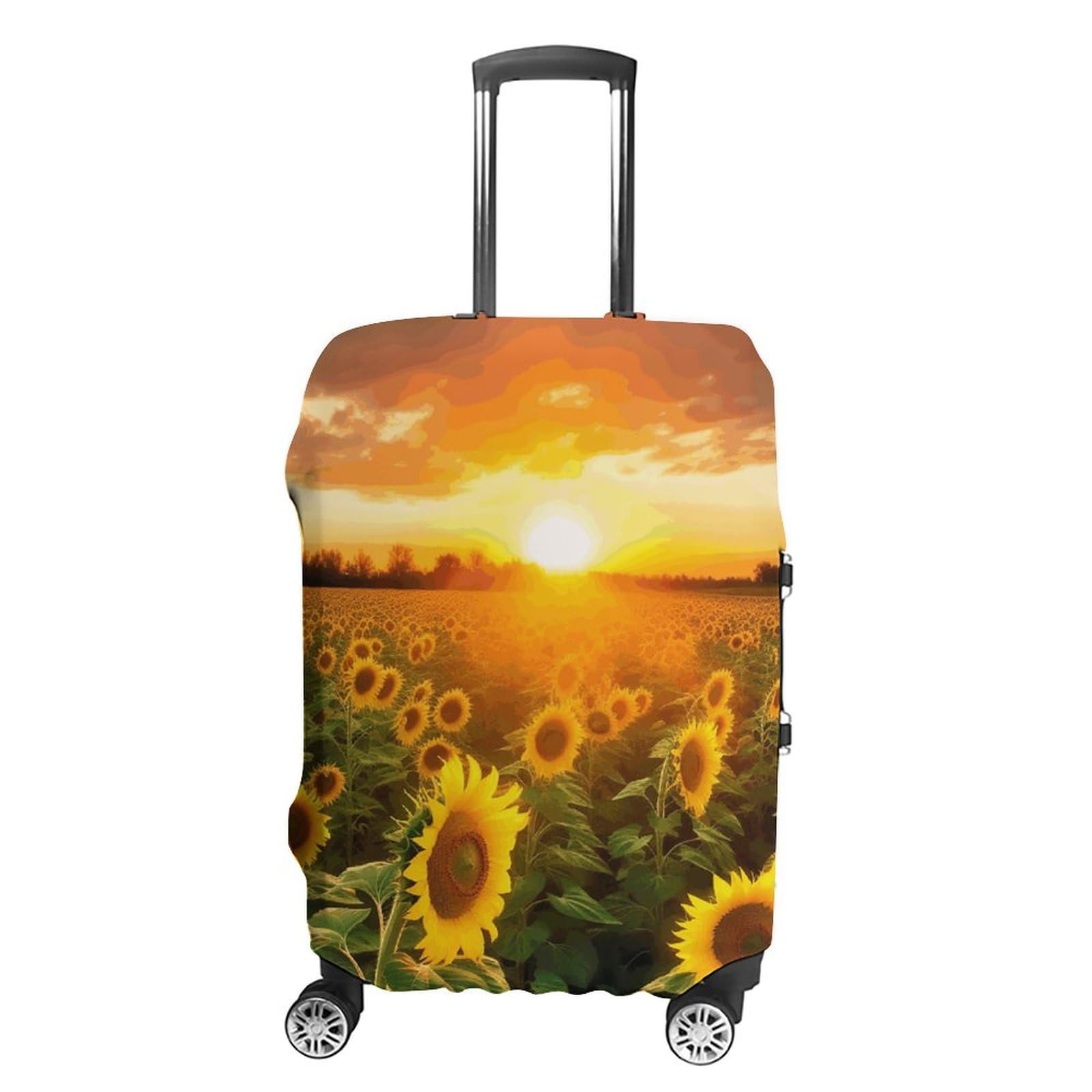 CSGJMYGS Reisegepäckabdeckung, elastisch, waschbar, modisch, kratzfest, Sonnenblumenfeld, Sonnenuntergang, Koffer-Schutz, passend für 45,7 - 81,3 cm Gepäck, Sonnenblumenfeld Sonnenuntergang, L