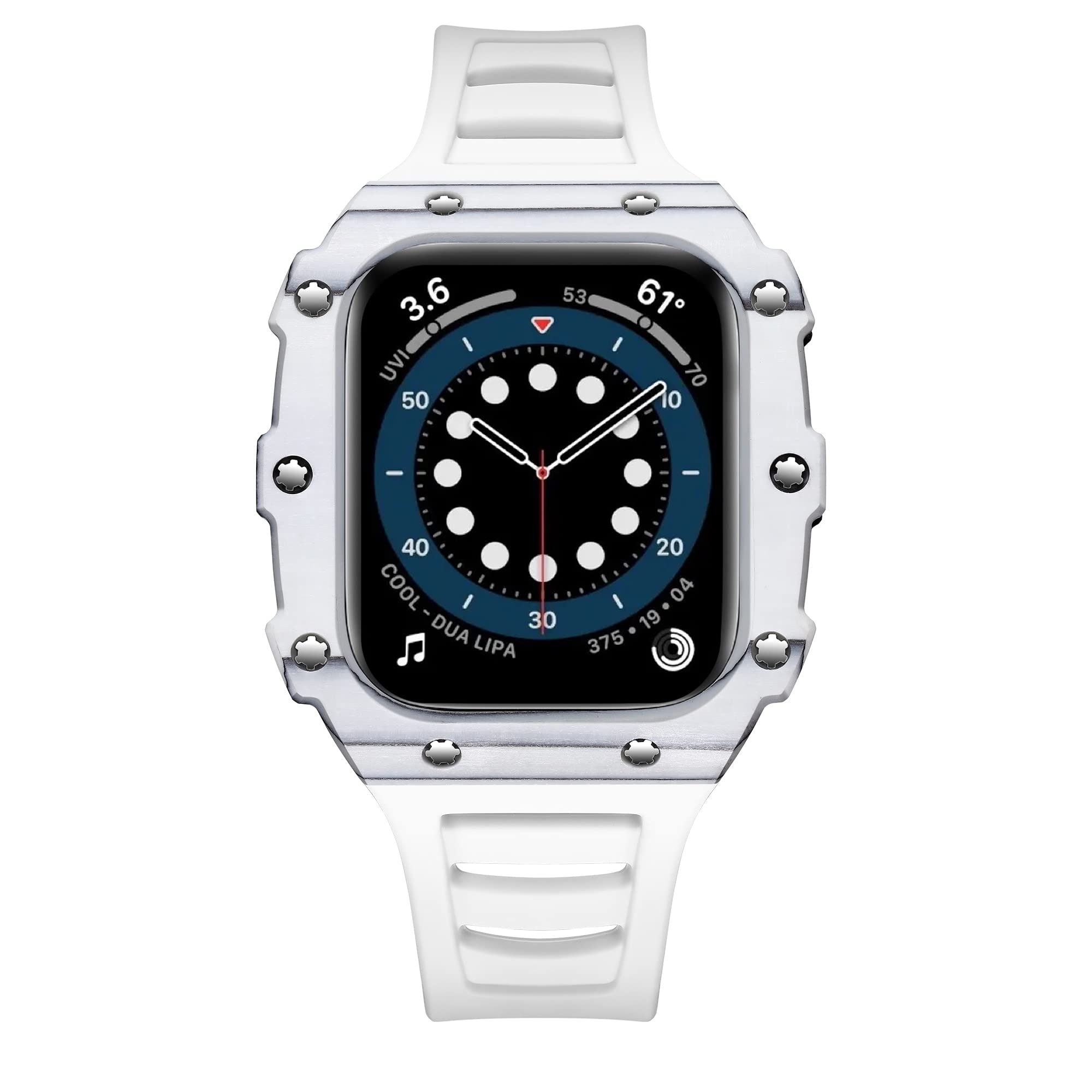 TONECY Modifikationsset, Armband für Apple Watch, 45 mm, 44 mm, 40 mm, 41 mm, Stahlband für iWatch Serie 8, 7, 6, 5, 4, SE, Keramik-Kohlefaser-Gehäuse