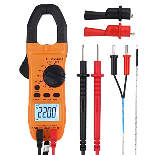 CAMWAY Stromzange, Digitale Strommessgerät DC/AC Strom 800A Zangenmultimeter True RMS 6000 Counts Auto-Ranging, Multimeter misst Spannung Strom Widerstand Kapazität Frequenz Durchgang Temperatur