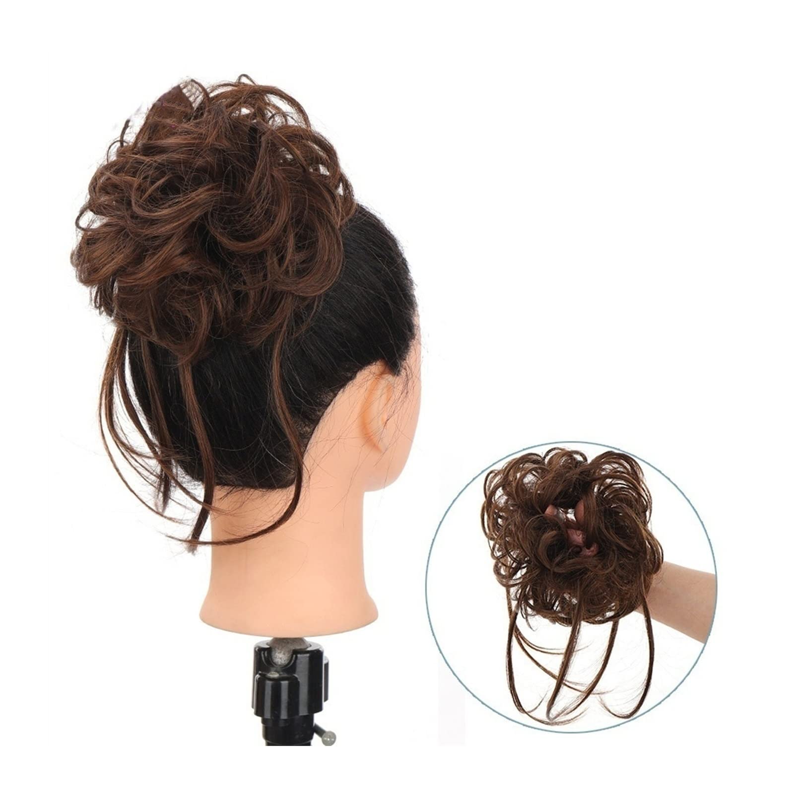 Bun Haarteile Scrunchie-Pferdeschwanz-Haarteile mit elastischem Haarband for Frauen und Mädchen, unordentliches Dutt-Haarteil, superlange, zerzauste Hochsteckfrisur, Haarknoten-Verlängerung, gewellt B