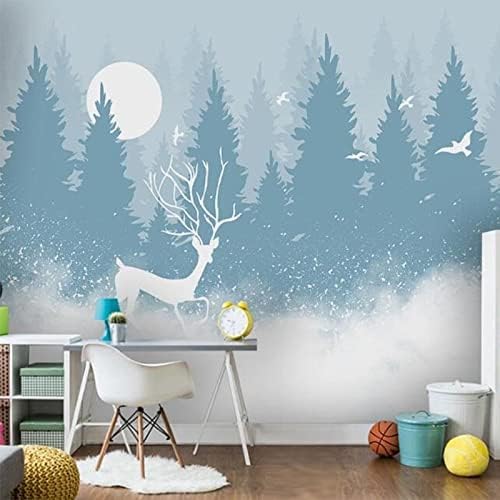 XLMING Handgemalter Wald Elch Vogel Kinderzimmer 3D Tapete Home Dekoration Wohnzimmer Sofa Schlafzimmer Tv Hintergrund Wand-200cm×140cm