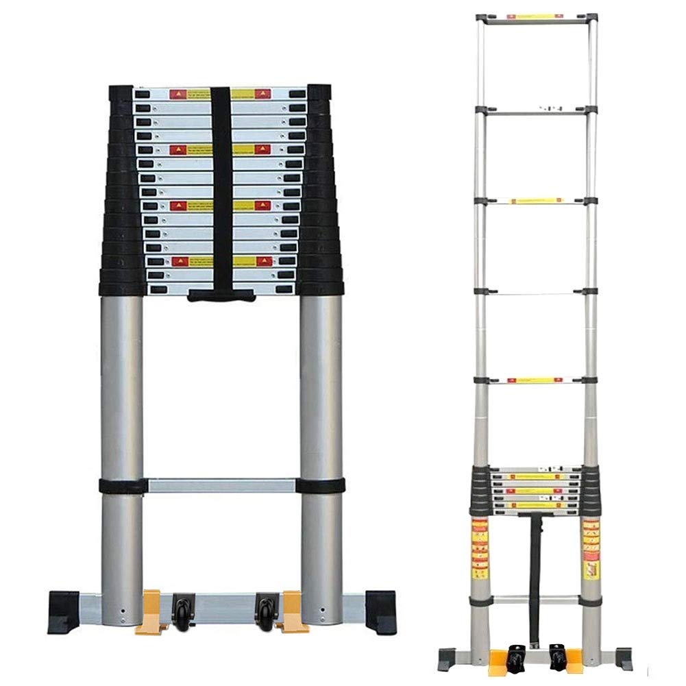 4 m/5 m/6 m/7 m/8 m hohe Verlängerung, einfach zu verwendende und zu tragende Teleskopleitern mit 7 cm breitem Pedal und Stabilisatorstange, robuste Teleskopleiter, Tragkraft 150 kg (Größe: 5,8 m/19