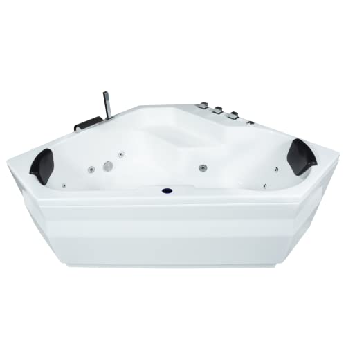 Basera® BASIC Indoor Eck-Whirlpool Badewanne Capri 145 x 145 cm mit 12 Massagedüsen, Wasserfall, LED-Ambiente