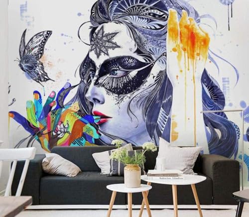 Abstrakte Frau Schmetterling 3D Tapete Poster Restaurant Schlafzimmer Wohnzimmer Sofa TV Dekorative Wand-150cm×105cm