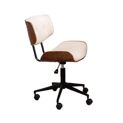 Zhaoj24-05 Bürostuhl Ergonomischer Drehbarer Bürostuhl mit verstellbarem Retro-Leder, bequemer kleiner Bürostuhl aus Holz, geeignet for das Büro zu Hause Schreibtischstuhl(Weiß)