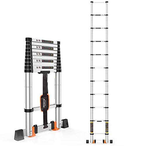 Multifunktionale Teleskopleiter, gerade Leiter, Rahmen aus Aluminiumlegierung, höhenverstellbar, robust und langlebig, verdicktes Pedal, belastbar 150 kg, Mehrzweck-Dachbodenleiter/3,9 m Ambitious