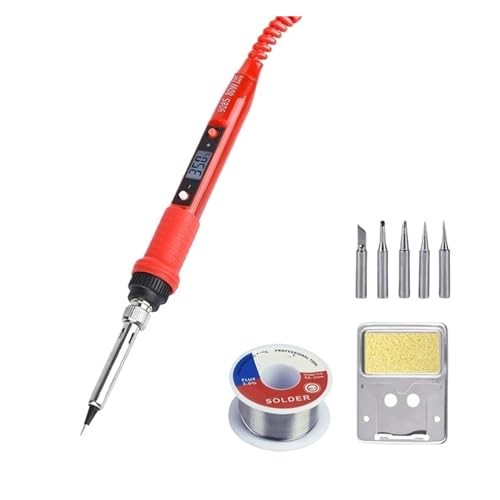 WLLKIY Elektrischer Lötkolben-Kit, LCD-Digital-Schweißstift, Lötkolben, Lötspitze, Zinnstift for Zuhause, Heimwerker, 80 W Sicher Und Stabil(Red908S KIT3)