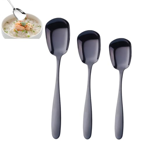 Arithmeticn Square Head Stainless Steel Spoons, Square Head Stainless Steel Serving Spoons, Soup Spoons, Rice Spoons, Ice Cream Spoons, Square Head Spoons (Black)