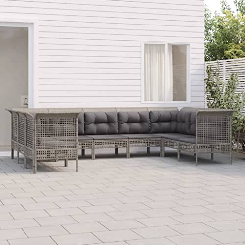 Juroupi 9-tlg. Garten-Lounge-Set mit Kissen TerrassenmöBel Garten LoungemöBel Set Balcony Furniture Lounge MöBel Grau Poly Rattan - 3187566